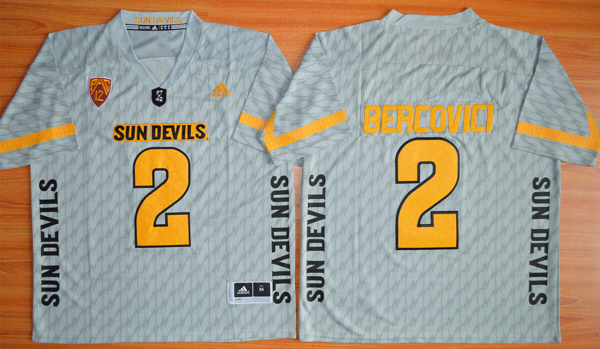 Arizona State Sun Devils #2 Mike Bercovici Football Jersey Grey 1 Arizona State Sun Devils #2 Mike Bercovici Football Jersey Grey
