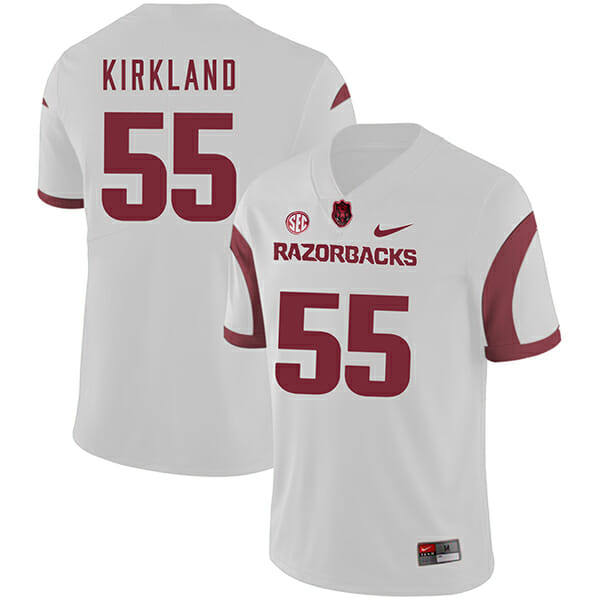 Arkansas Razorbacks #55 Denver Kirkland College Football Jersey White 1 Arkansas Razorbacks #55 Denver Kirkland College Football Jersey White