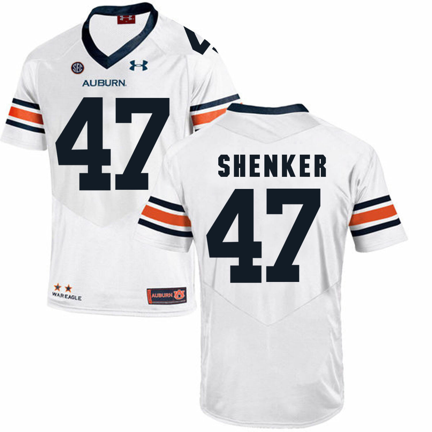 Auburn Tigers Under Armour #47 SHENKER Football Jersey White 1 Auburn Tigers Under Armour #47 SHENKER Football Jersey White