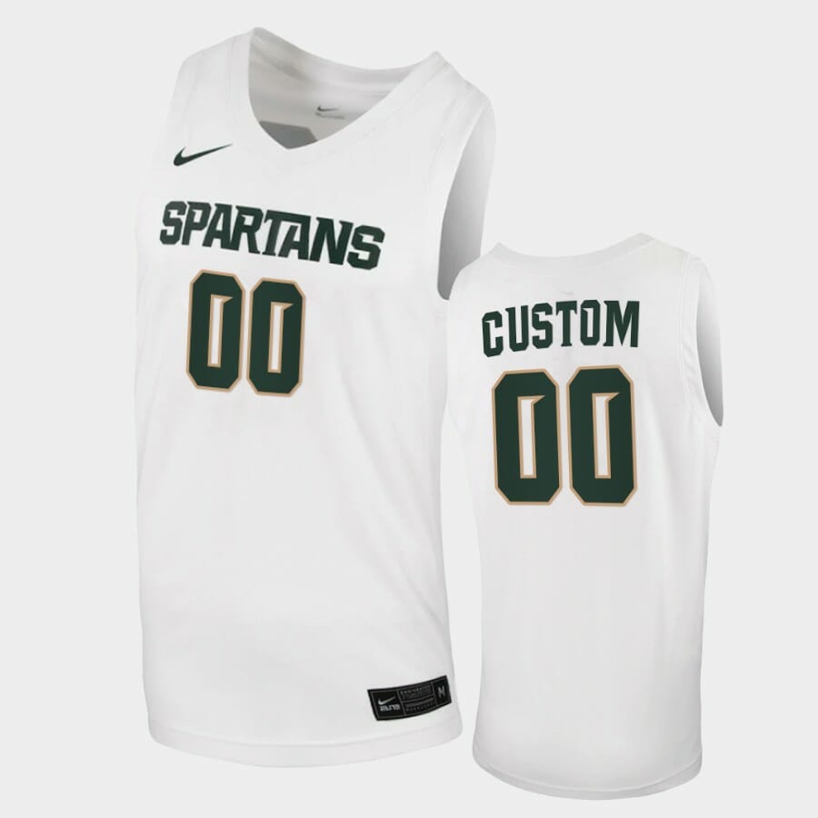 Custom Name Number Michigan State Spartans White Replica Basketball Jersey 1 Custom Name Number Michigan State Spartans White Replica Basketball Jersey