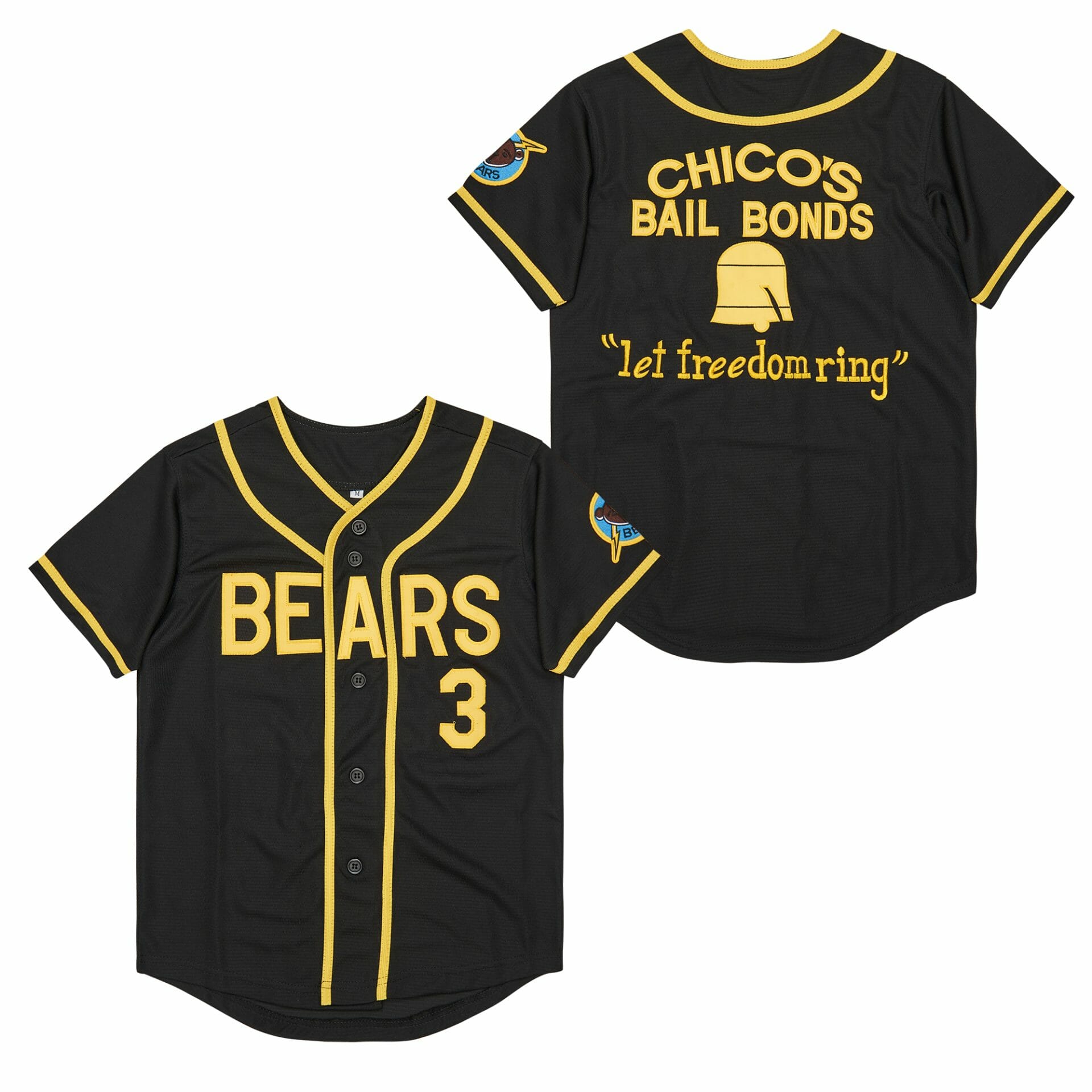 Chico Bail Bonds Bad News Bears #3 Baseball Jersey Black 1 Chico Bail Bonds Bad News Bears #3 Baseball Jersey Black