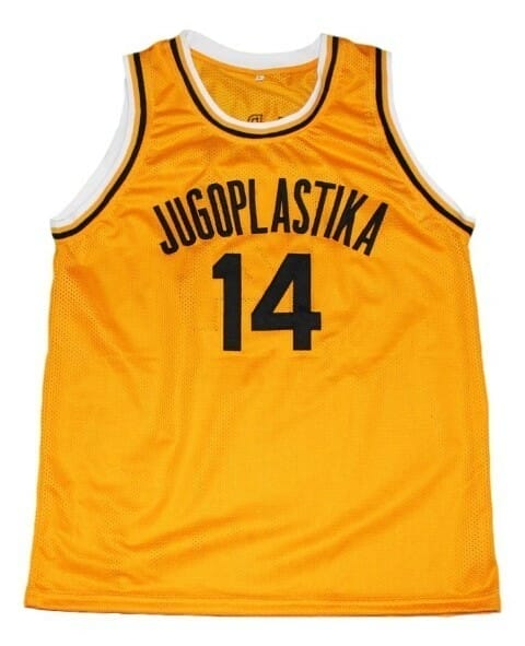 Dino Radja #14 Jugoplastika Yugoslavia Basketball Jersey Yellow 2 Dino Radja #14 Jugoplastika Yugoslavia Basketball Jersey Yellow