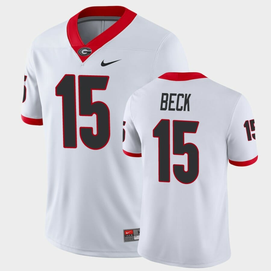 Georgia Bulldogs #15 Carson Beck White Game College Football Jersey 1 Georgia Bulldogs #15 Carson Beck White Game College Football Jersey