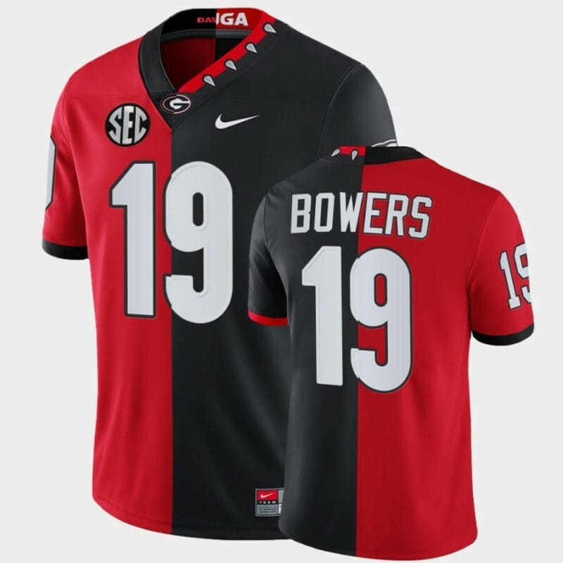 Bowers Bulldogs Jersey #19 Red Black Split Edition Mascot 100th Anniversary NCAA Football 10 Bowers Bulldogs Jersey #19 Red Black Split Edition Mascot 100th Anniversary NCAA Football