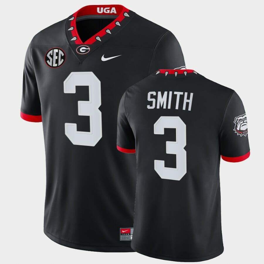 Georgia Bulldogs #3 Roquan Smith Black Mascot 100th Anniversary Alumni Jersey 1 Georgia Bulldogs #3 Roquan Smith Black Mascot 100th Anniversary Alumni Jersey