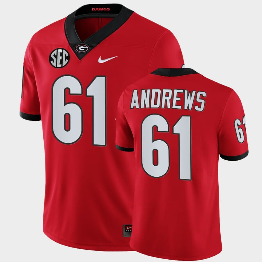 Georgia Bulldogs #61 David Andrews Red College Football Alumni Jersey 1 Georgia Bulldogs #61 David Andrews Red College Football Alumni Jersey