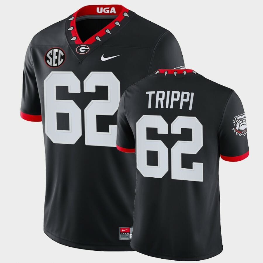 Georgia Bulldogs #62 Charley Trippi Black Mascot 100th Anniversary Alumni Jersey 1 Georgia Bulldogs #62 Charley Trippi Black Mascot 100th Anniversary Alumni Jersey