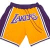 Men Lakers Shorts Yellow All Stitched
