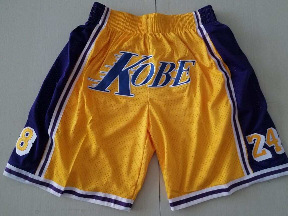 Men Lakers YELLOW Kobe Mamba Shorts All Stitched 1 Men Lakers YELLOW Kobe Mamba Shorts All Stitched