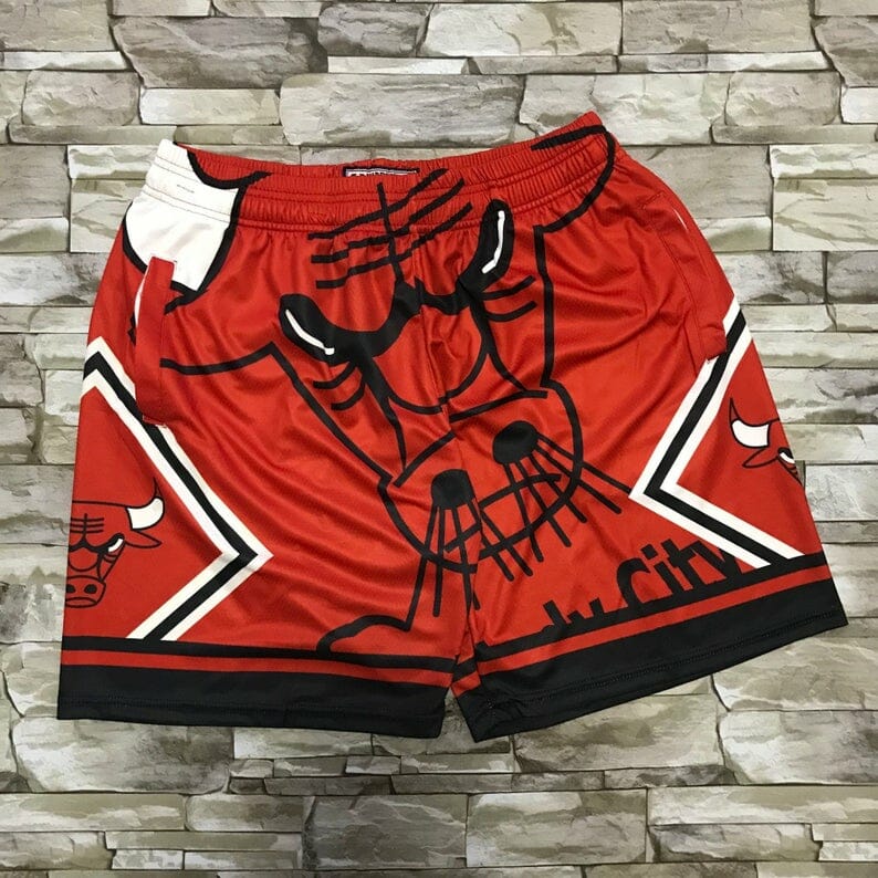 Men's Black Strip Bulls Shorts All Stitched 1 Men's Black Strip Bulls Shorts All Stitched