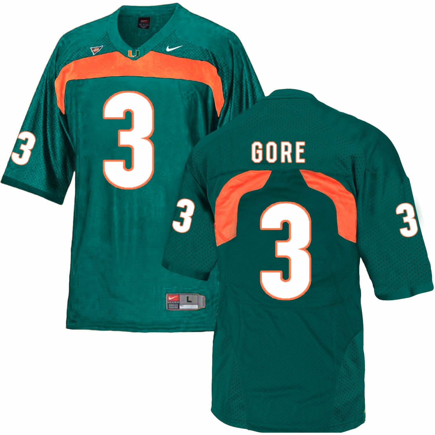 Miami Hurricanes #3 Gore NCAA College Football Jersey Green 1 Miami Hurricanes #3 Gore NCAA College Football Jersey Green