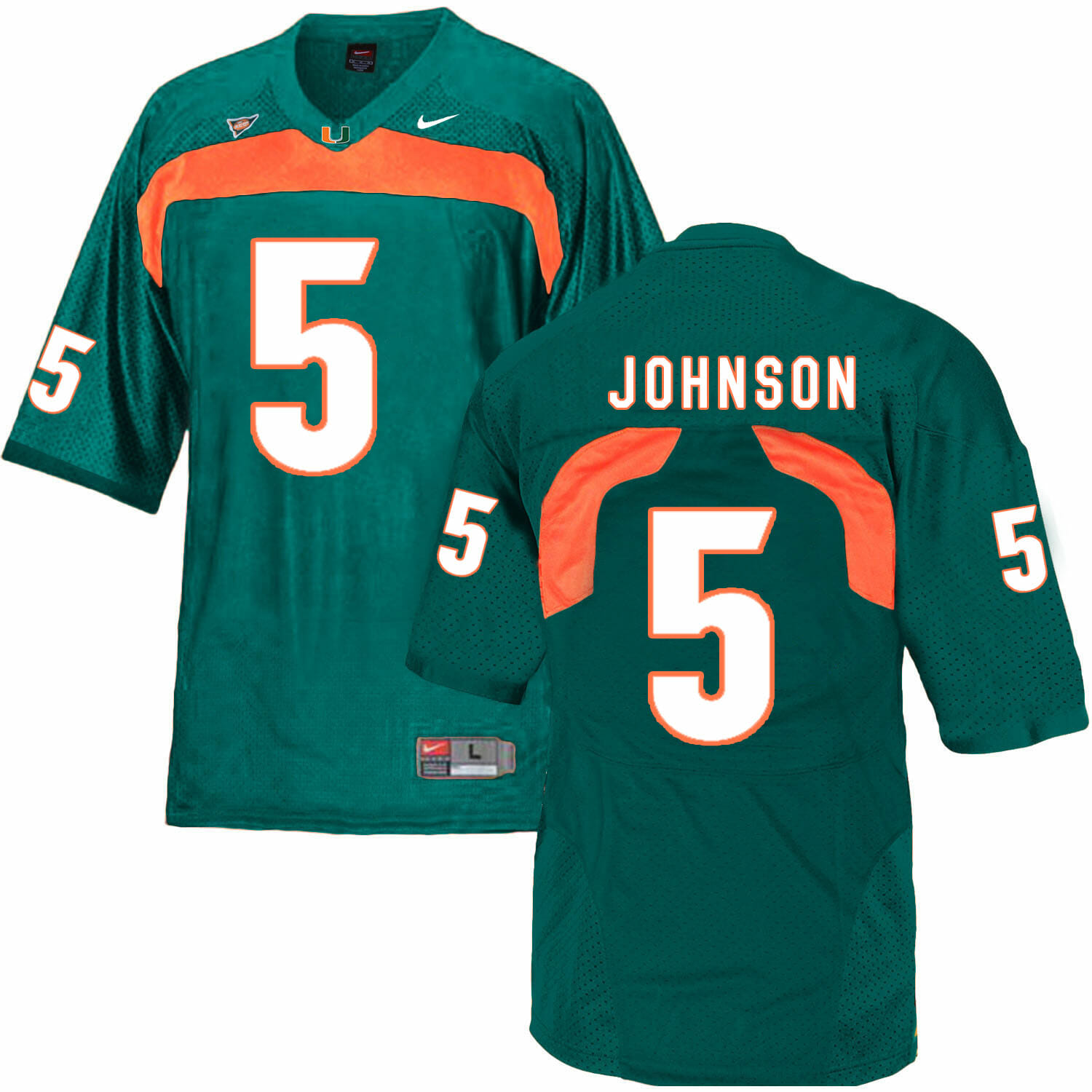Miami Hurricanes #5 Johnson NCAA College Football Jersey Green 1 Miami Hurricanes #5 Johnson NCAA College Football Jersey Green