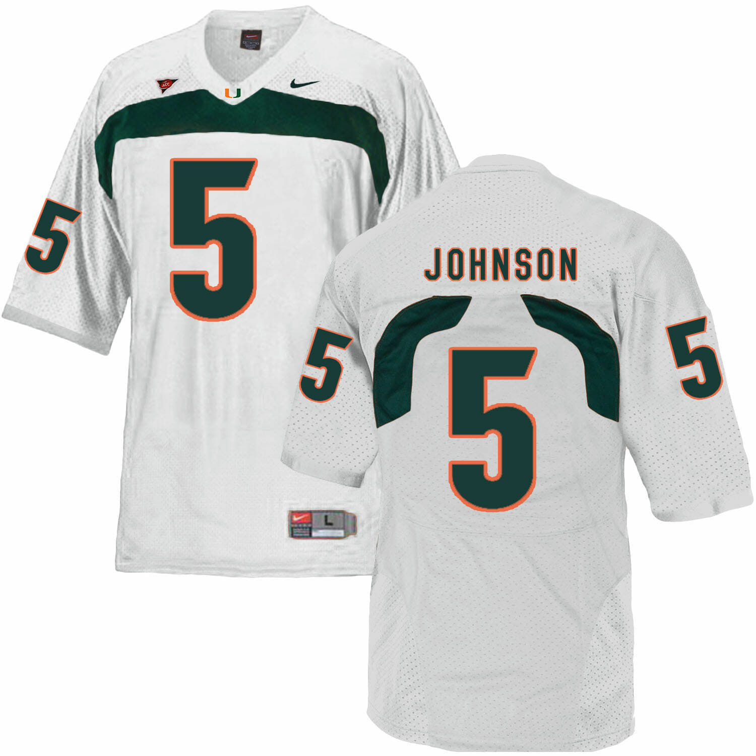 Miami Hurricanes #5 Johnson NCAA College Football Jersey White 1 Miami Hurricanes #5 Johnson NCAA College Football Jersey White