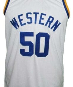 Neon Boudeaux #50 Western Blue Chips Movie Basketball Jersey White