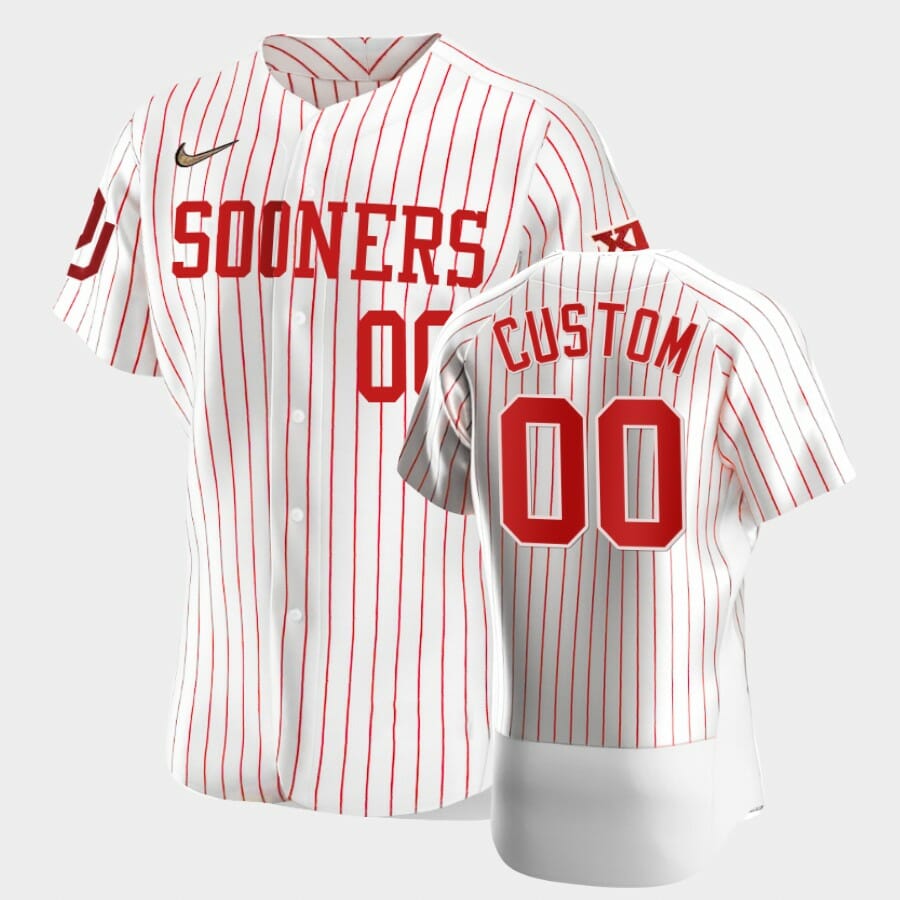 Oklahoma Sooners Custom Name and Number White Vapor Prime College Baseball Jersey 1 Oklahoma Sooners Custom Name and Number White Vapor Prime College Baseball Jersey