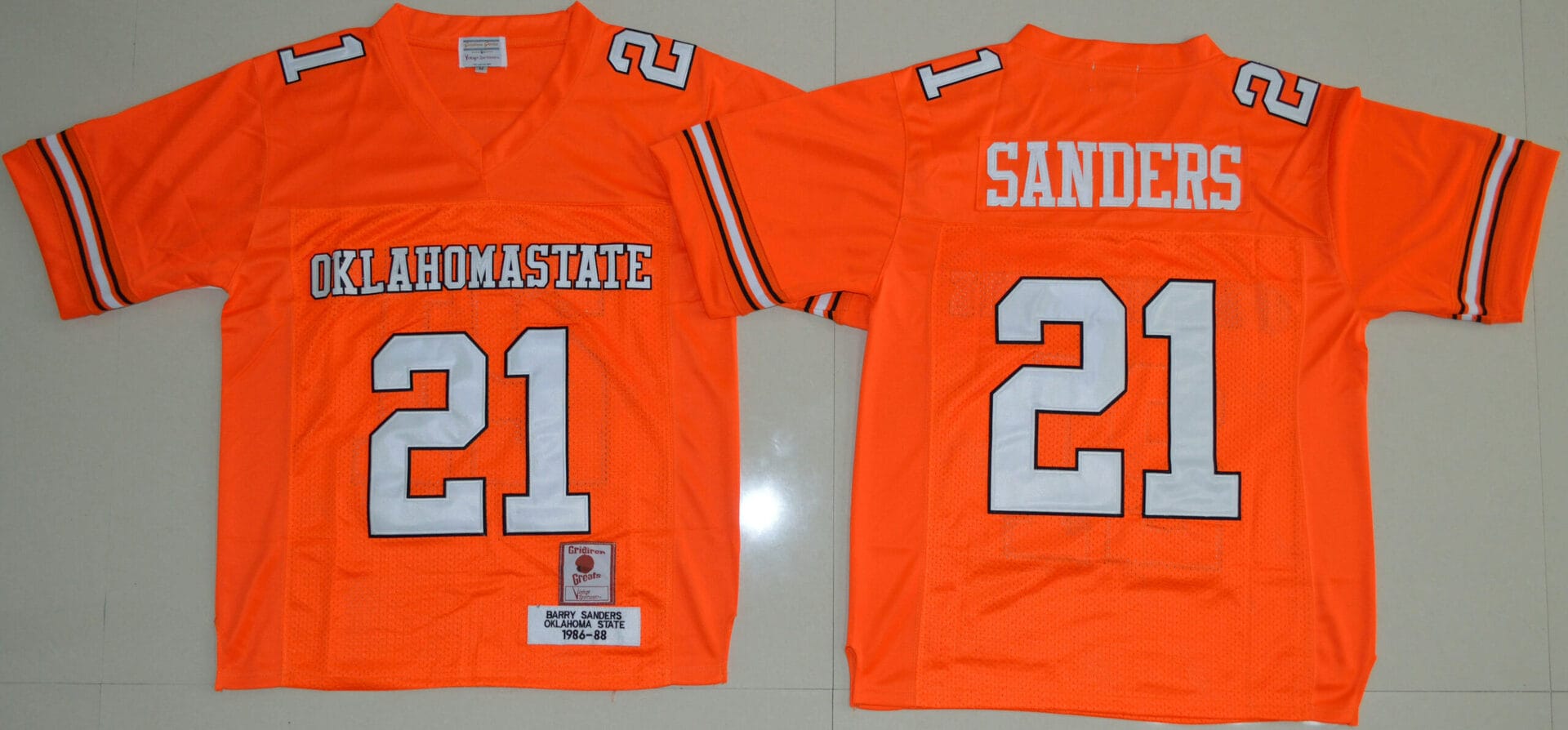 Oklahoma State Cowboys #21 Barry Sanders Football Jersey Orange and White 1 Oklahoma State Cowboys #21 Barry Sanders Football Jersey Orange and White