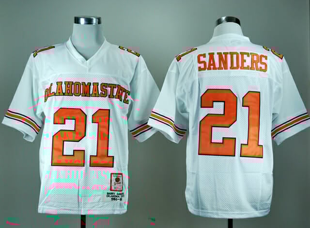 Oklahoma State Cowboys #21 Barry Sanders Football Jersey White 1 Oklahoma State Cowboys #21 Barry Sanders Football Jersey White