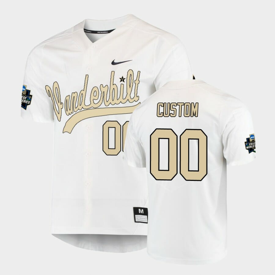 Vanderbilt Commodores Custom White World Series Baseball Jersey 1 Vanderbilt Commodores Custom White World Series Baseball Jersey