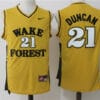 Wake Forest Demon Deacons 21 Tim Duncan NCAA Basketball Jersey Yellow