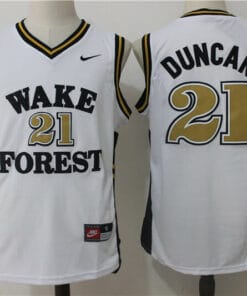 Wake Forest Demon Deacons Black #21 Tim Duncan NCAA Basketball Jersey White