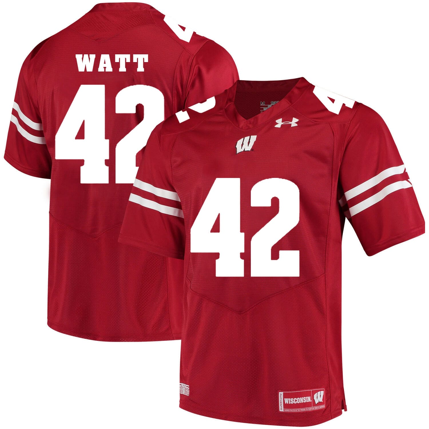 Wisconsin Badgers #42 TJ Watt College Football Jersey White Red 1 Wisconsin Badgers #42 TJ Watt College Football Jersey White Red