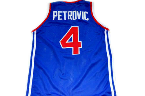 Drazen Petrovic #4 Jugoslavija Basketball Jersey Blue 1 Drazen Petrovic #4 Jugoslavija Basketball Jersey Blue