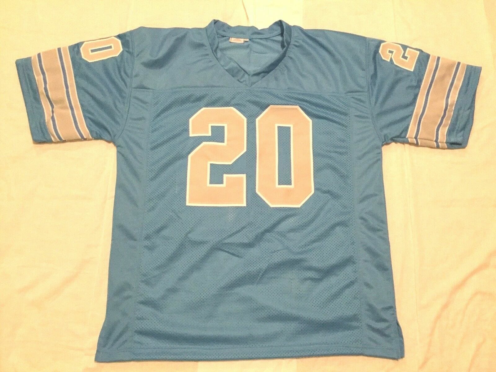 UNSIGNED CUSTOM Sewn Stitched Lem Barney Blue Jersey 2 UNSIGNED CUSTOM Sewn Stitched Lem Barney Blue Jersey - Image 2
