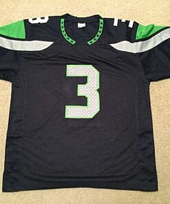 Alternative view of UNSIGNED CUSTOM Sewn Stitched Russell Wilson Blue Jersey