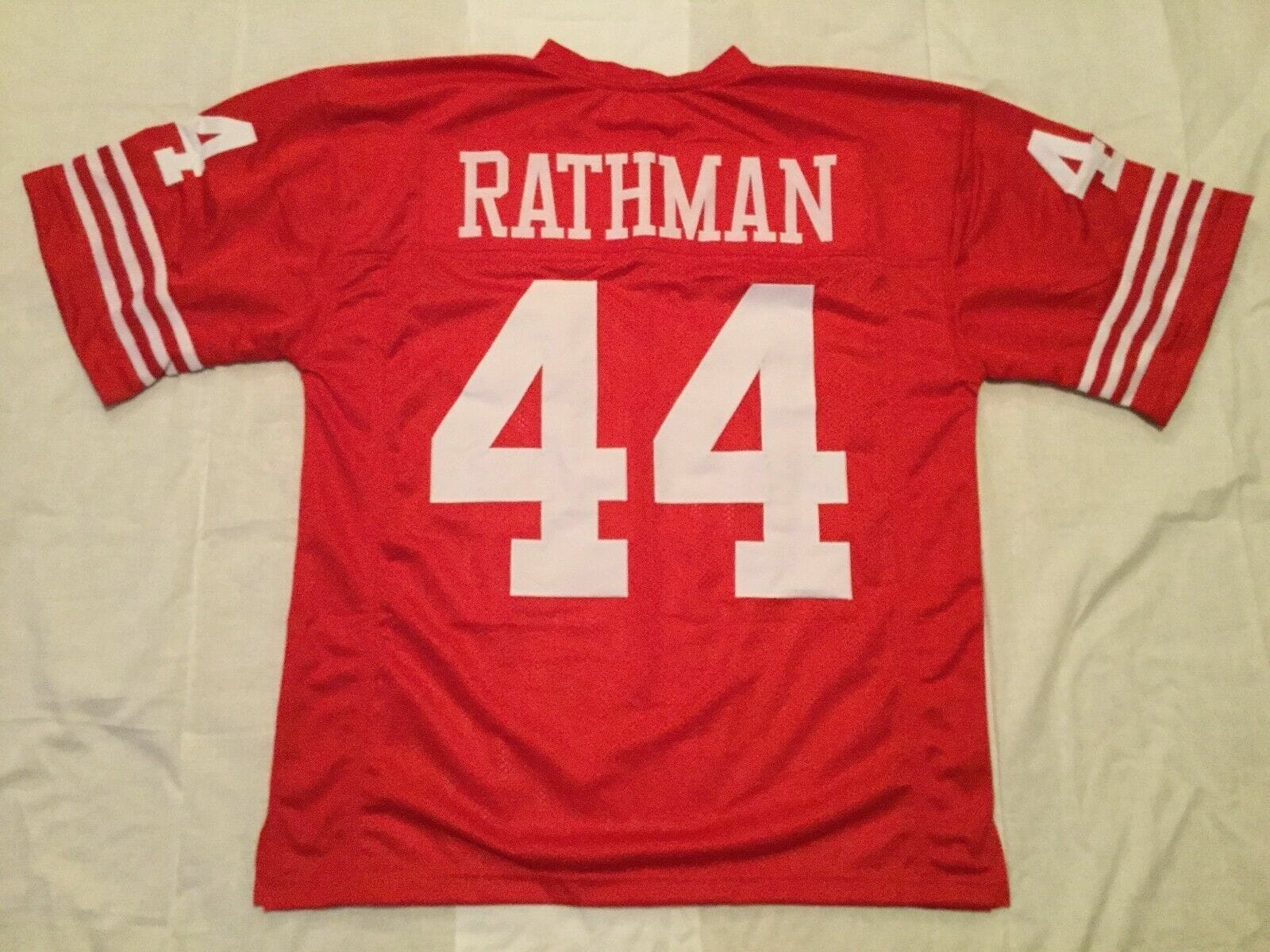 UNSIGNED CUSTOM Sewn Stitched Tom Rathman Red Jersey 1 UNSIGNED CUSTOM Sewn Stitched Tom Rathman Red Jersey