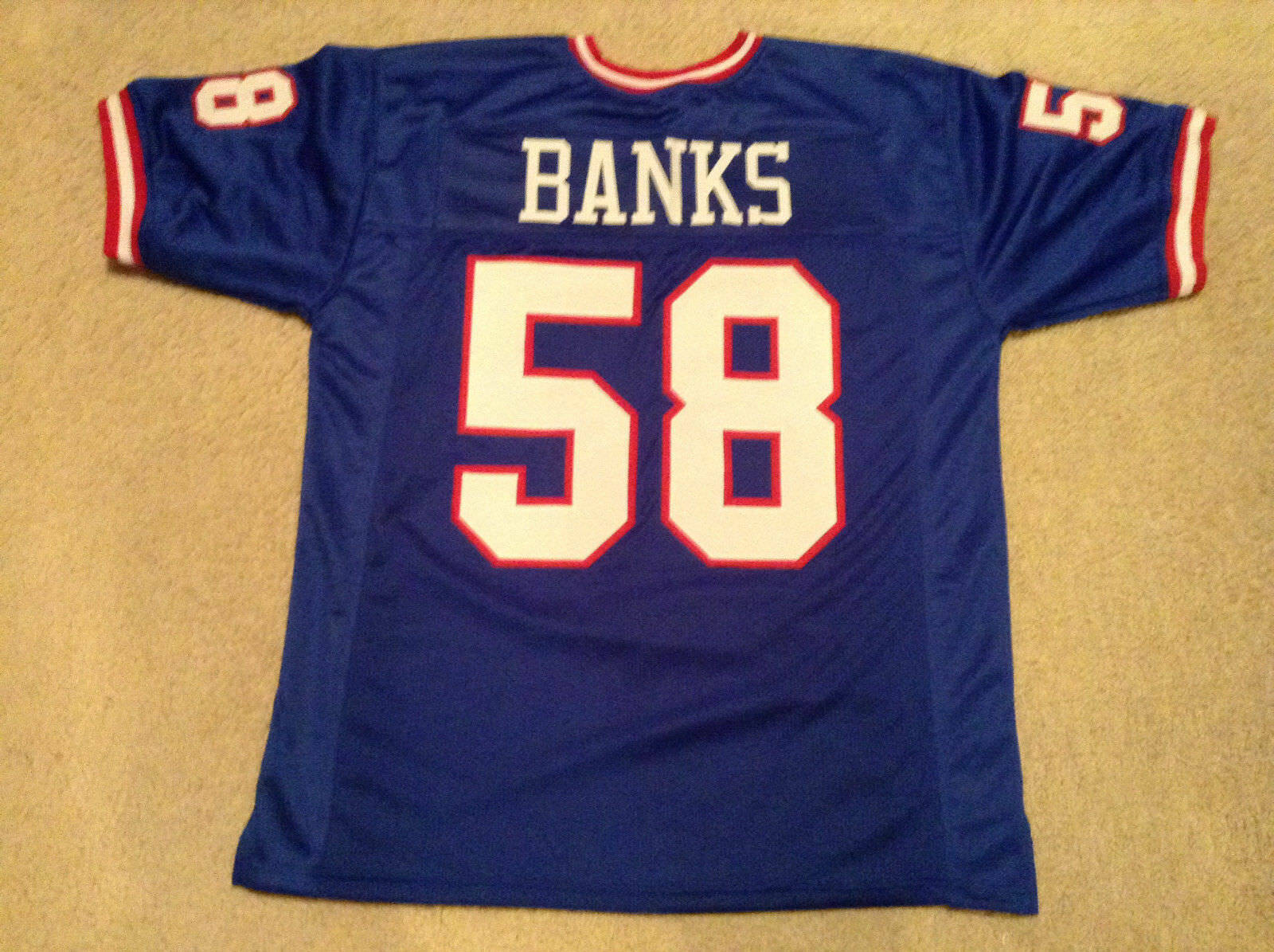 UNSIGNED CUSTOM Sewn Stitched Carl Banks Blue Jersey 1 UNSIGNED CUSTOM Sewn Stitched Carl Banks Blue Jersey