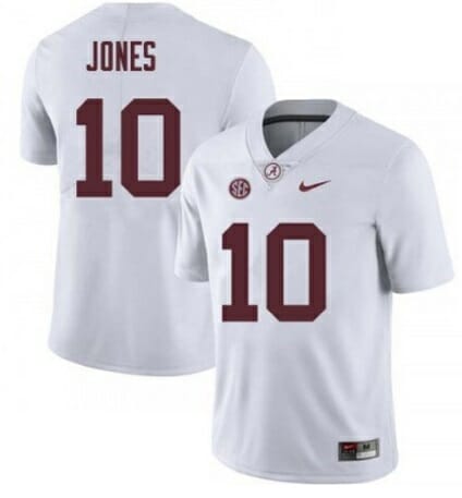 Alabama Crimson Tide #10 Mac Jones Football White Jersey 1 Alabama Crimson Tide #10 Mac Jones Football White Jersey