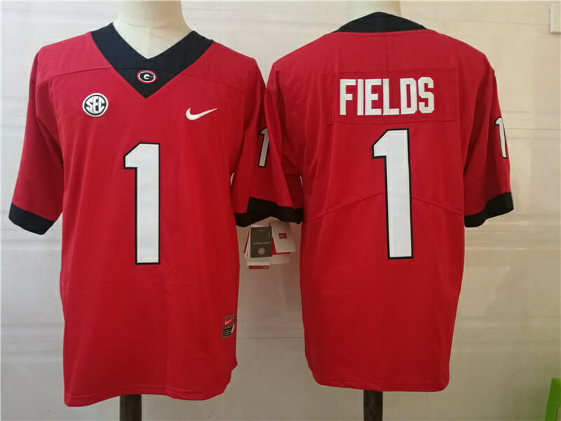 Georgia Bulldogs #1 Justin Fields College Football Jersey Red 1 Georgia Bulldogs #1 Justin Fields College Football Jersey Red