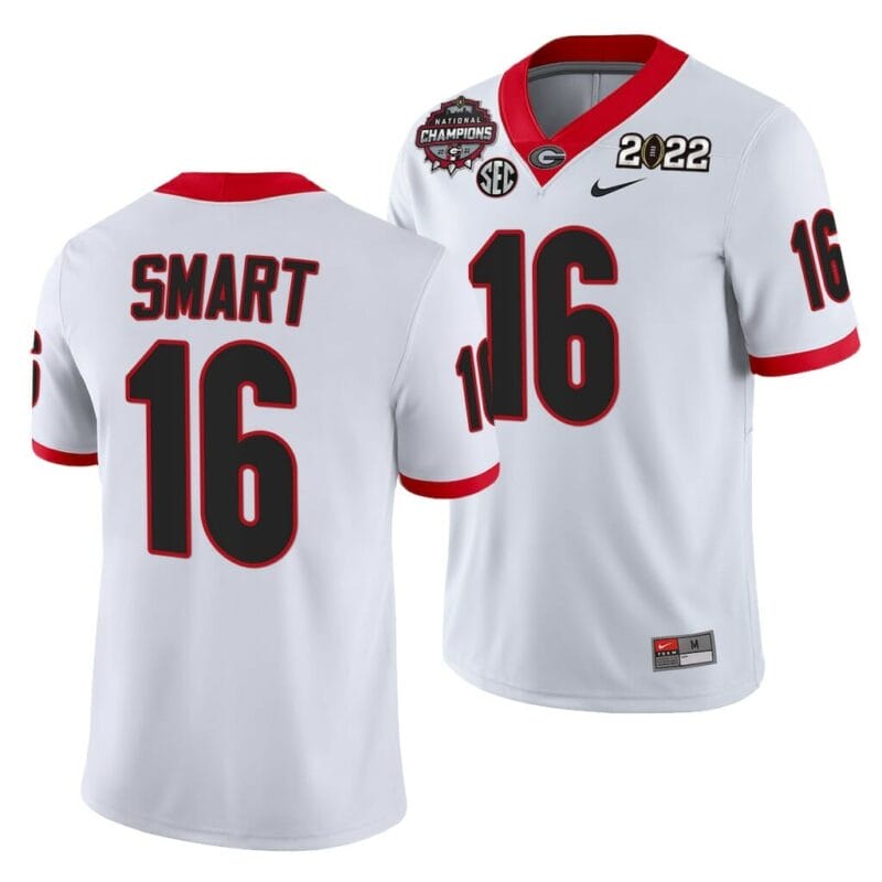 Uga Kirby Smart Jersey #16 2021-22 CFP National Champions Honor Coah Uniform White