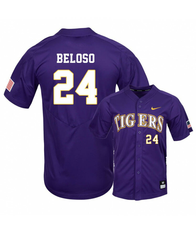 LSU Tigers 24 Cade Beloso Purple Elite College Baseball Jersey 1 LSU Tigers 24 Cade Beloso Purple Elite College Baseball Jersey