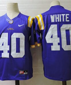 LSU Tigers #40 White College Football Jersey Blue