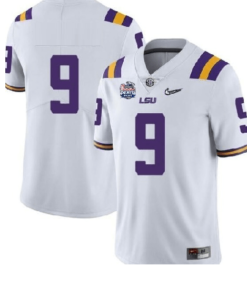 LSU Tigers NO NAME #9 NCAA Football Jersey White Diamond Quest