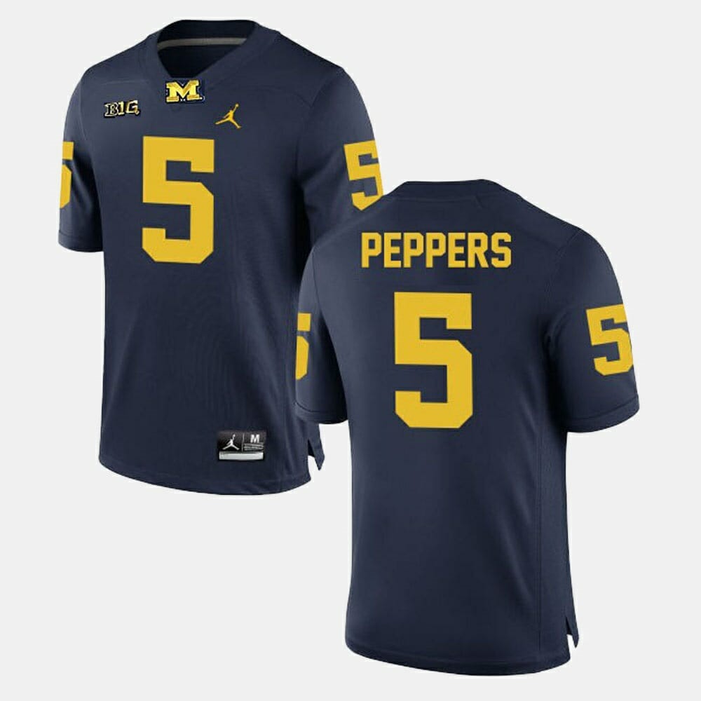 Michigan Wolverines #5 Jabrill Peppers Alumni Football Game Navy Jersey 1 Michigan Wolverines #5 Jabrill Peppers Alumni Football Game Navy Jersey