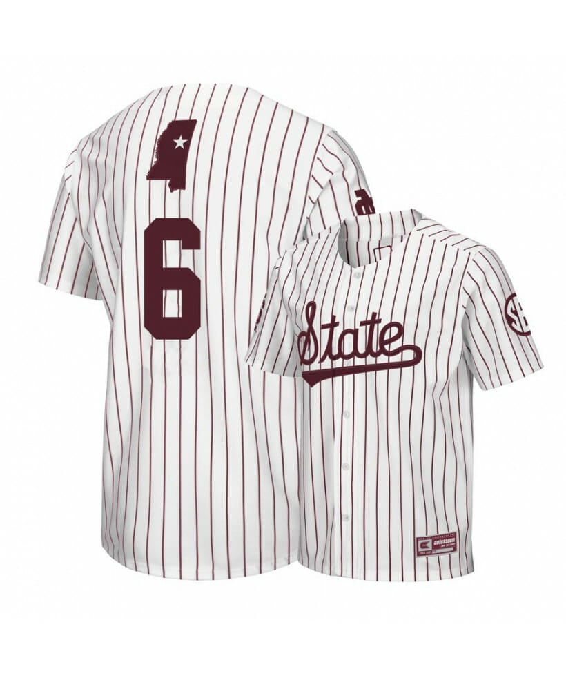 Mississippi State Bulldogs 6 Kamren James White Baseball Jersey 1 Mississippi State Bulldogs 6 Kamren James White Baseball Jersey