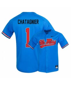 Ole Miss Rebels 1 Peyton Chatagnier Blue College Baseball Jersey