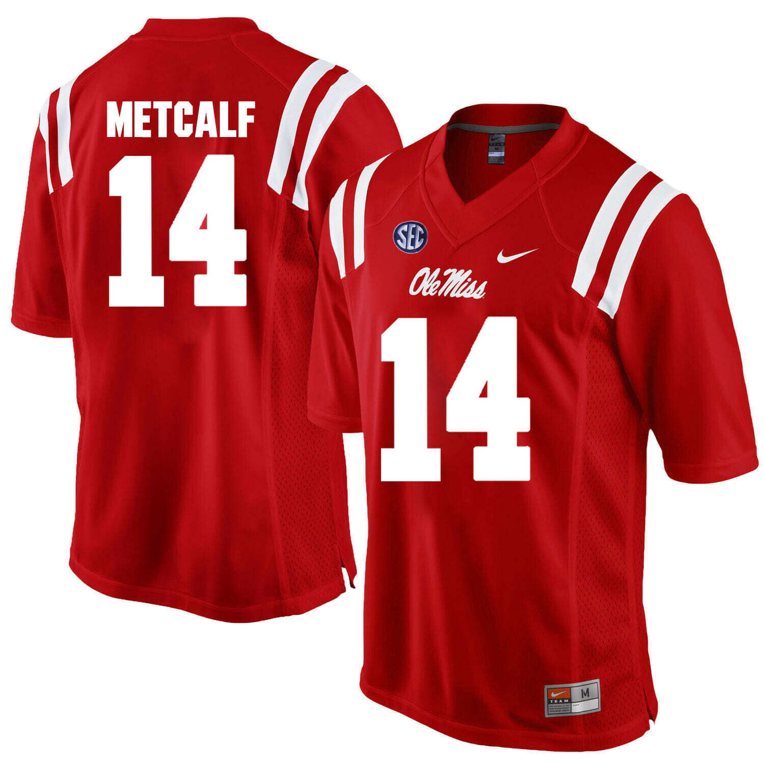 Ole Miss Rebels #14 D.K. Metcalf NCAA College Football Jersey Red 1 Ole Miss Rebels #14 D.K. Metcalf NCAA College Football Jersey Red
