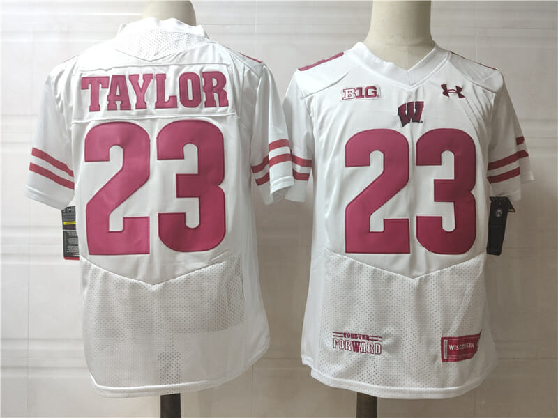 Wisconsin Badgers #23 Jonathan Taylor College Football Jersey White 1 Wisconsin Badgers #23 Jonathan Taylor College Football Jersey White