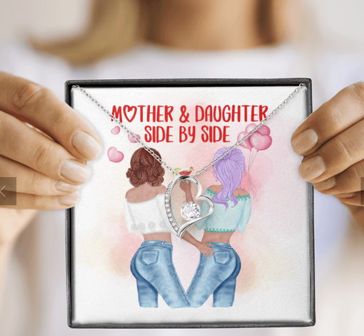 Mother And Daughter Side By Side Personalized Interlocking Forever Love Necklace