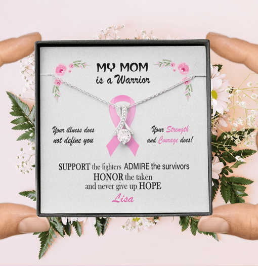 My Mom Is A Warrior Breast Cancer Awareness Personalized Interlocking Necklace