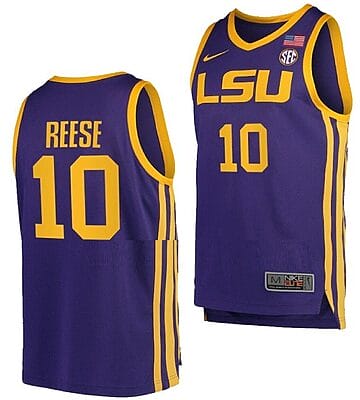 Angel Reese Jersey LSU Tigers College Basketball Purple #10 10 Angel Reese Jersey LSU Tigers College Basketball Purple #10