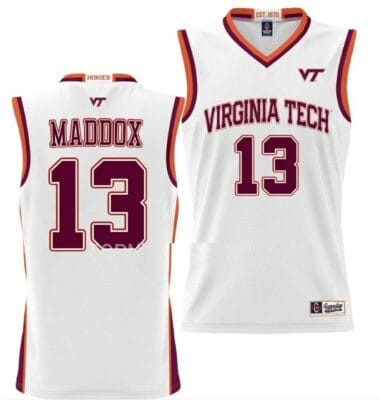 Darius Maddox Jersey Virginia Tech Hokies College Basketball NIL Pick-A-Player White #13 10 Dairus Maddox Jersey Virginia Tech Hokies College Basketball NIL Pick-A-Player White #13