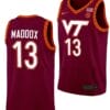 Darius Maddox Jersey Virginia Tech Hokies College Basketball Swingman Maroon #13