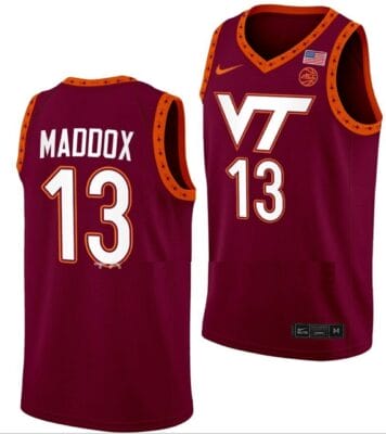 Darius Maddox Jersey Virginia Tech Hokies College Basketball Swingman Maroon #13