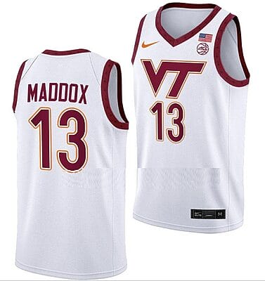 Darius Maddox Jersey Virginia Tech Hokies College Basketball Swingman White #13 10 Darius Maddox Jersey Virginia Tech Hokies College Basketball Swingman White #13