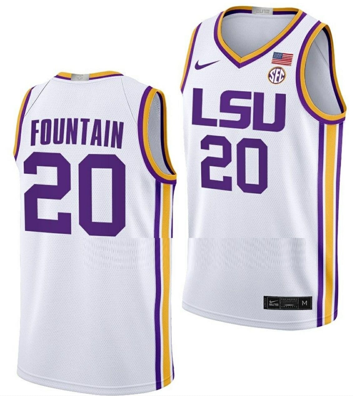 Derek Fountain Jersey LSU Tigers College Basketball Limited White #20 1 Derek Fountain Jersey LSU Tigers College Basketball Limited White #20