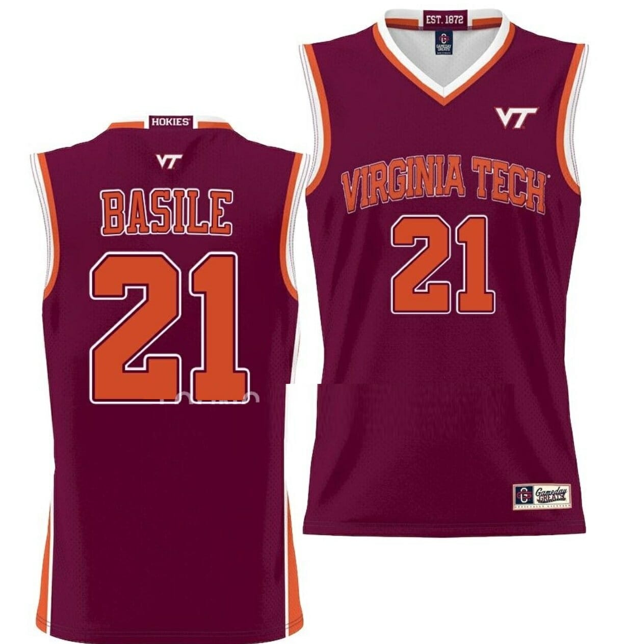 Grant Basile Jersey Virginia Tech Hokies College Basketball NIL Pick-A-Player Maroon #21 1 Grant Basile Jersey Virginia Tech Hokies College Basketball NIL Pick-A-Player Maroon #21